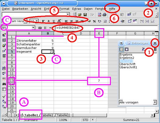 OpenOffice-Calc-Fenster